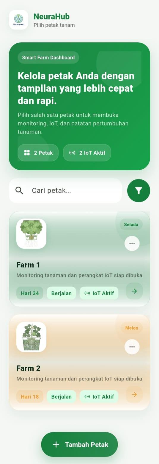 Tampilan halaman pilih petak tanam di aplikasi NeuraHub